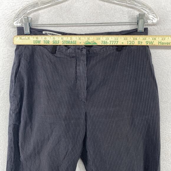 JIL SANDER Pants Womens 40 Trousers Striped Straight Leg Cropped Cotton Black - Picture 8 of 12
